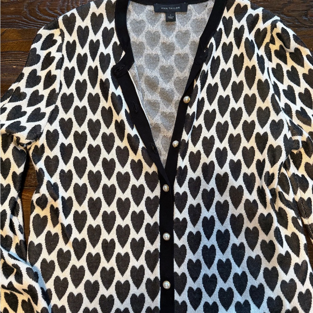 Ann Taylor Black and White Heart Cardigan